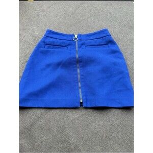 retro express Blue Zip-Front A-Line Skirt size 6 medium royal mini front zip A8